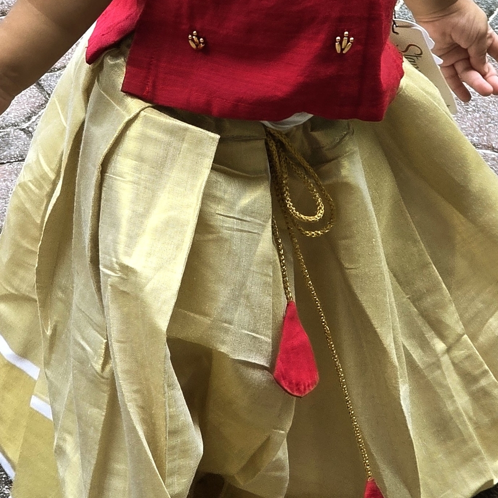 Elegant Red and Gold Kids Skirt And Blouse 1 Year To 2 Years